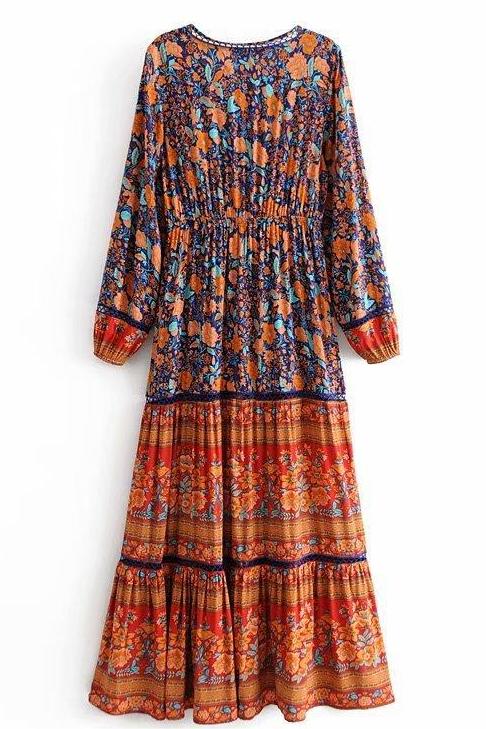 Floral V-Neck Button Midi Dress