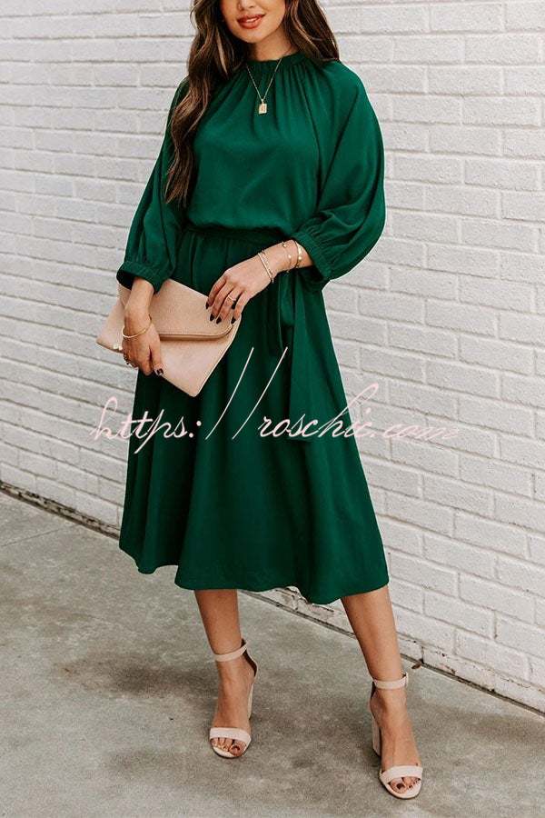 Solid Color Round Neck Big Hem Dress