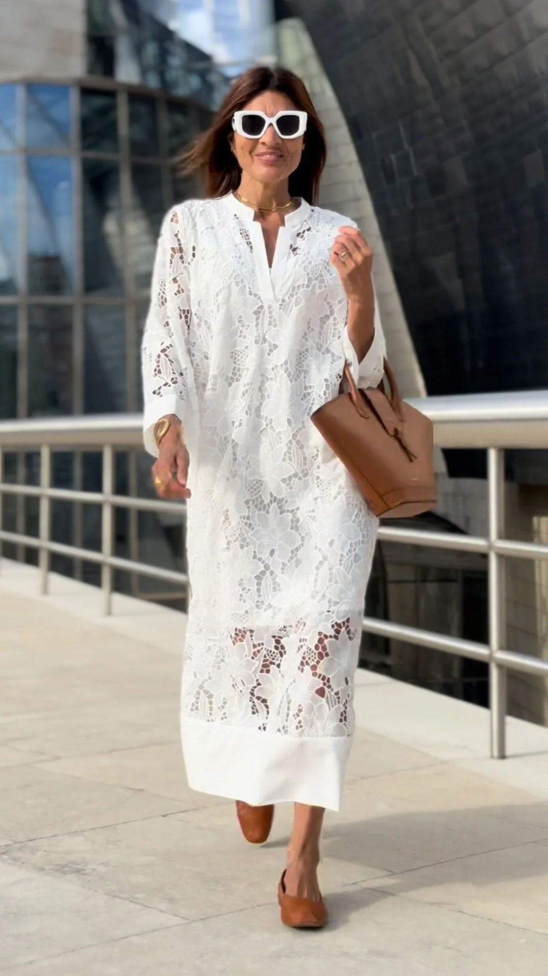 Floral Lace Mandarin Collar Kimono Sleeve Midi Shirt Dress