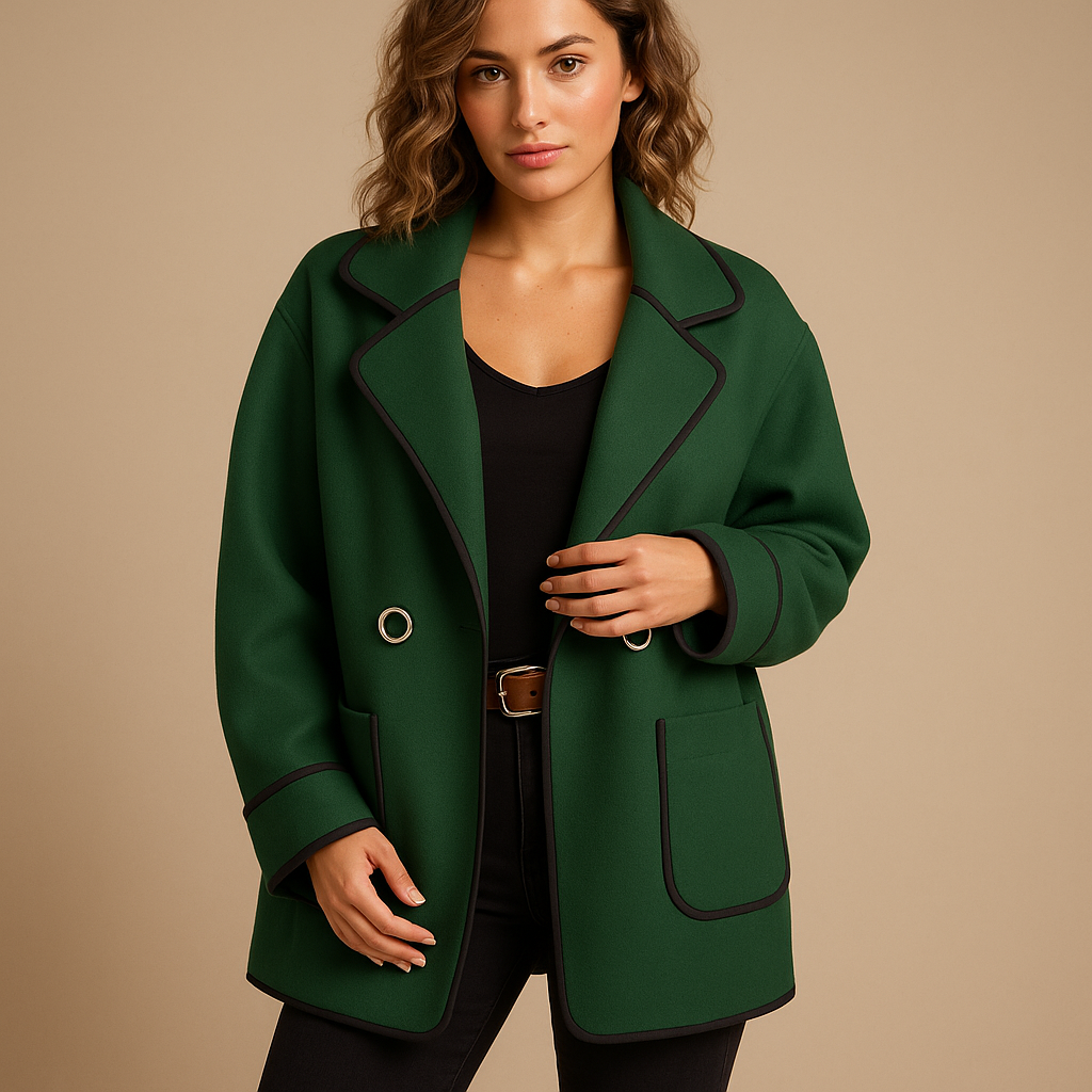 Longline Blazer Jacket | Contrast Piping | Single Button Closure