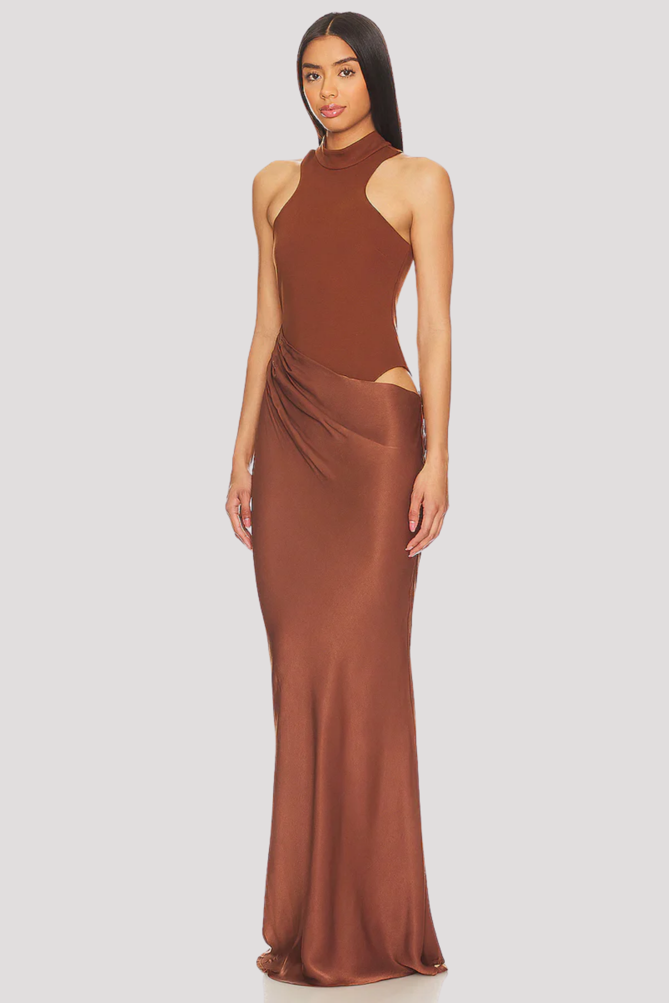 | Cutout Waist Halter Evening Gown