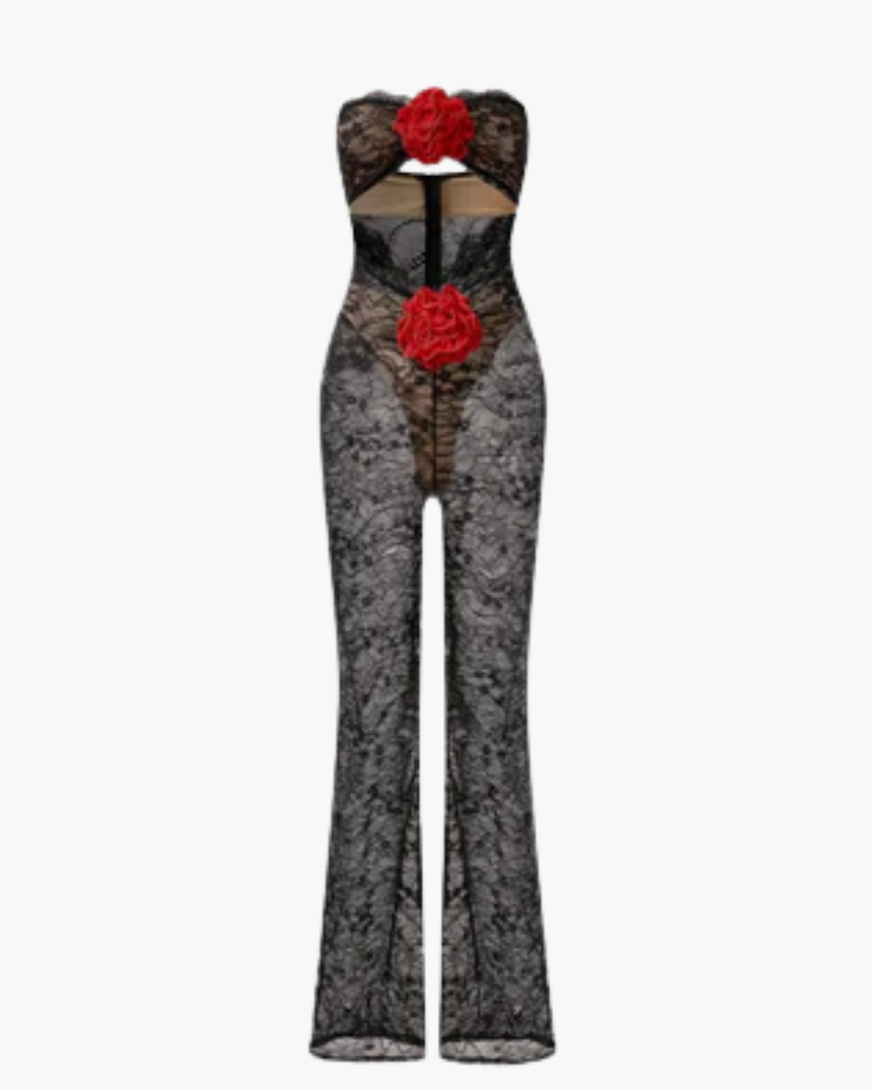 | Sheer lace chiffon jumpsuit in rose