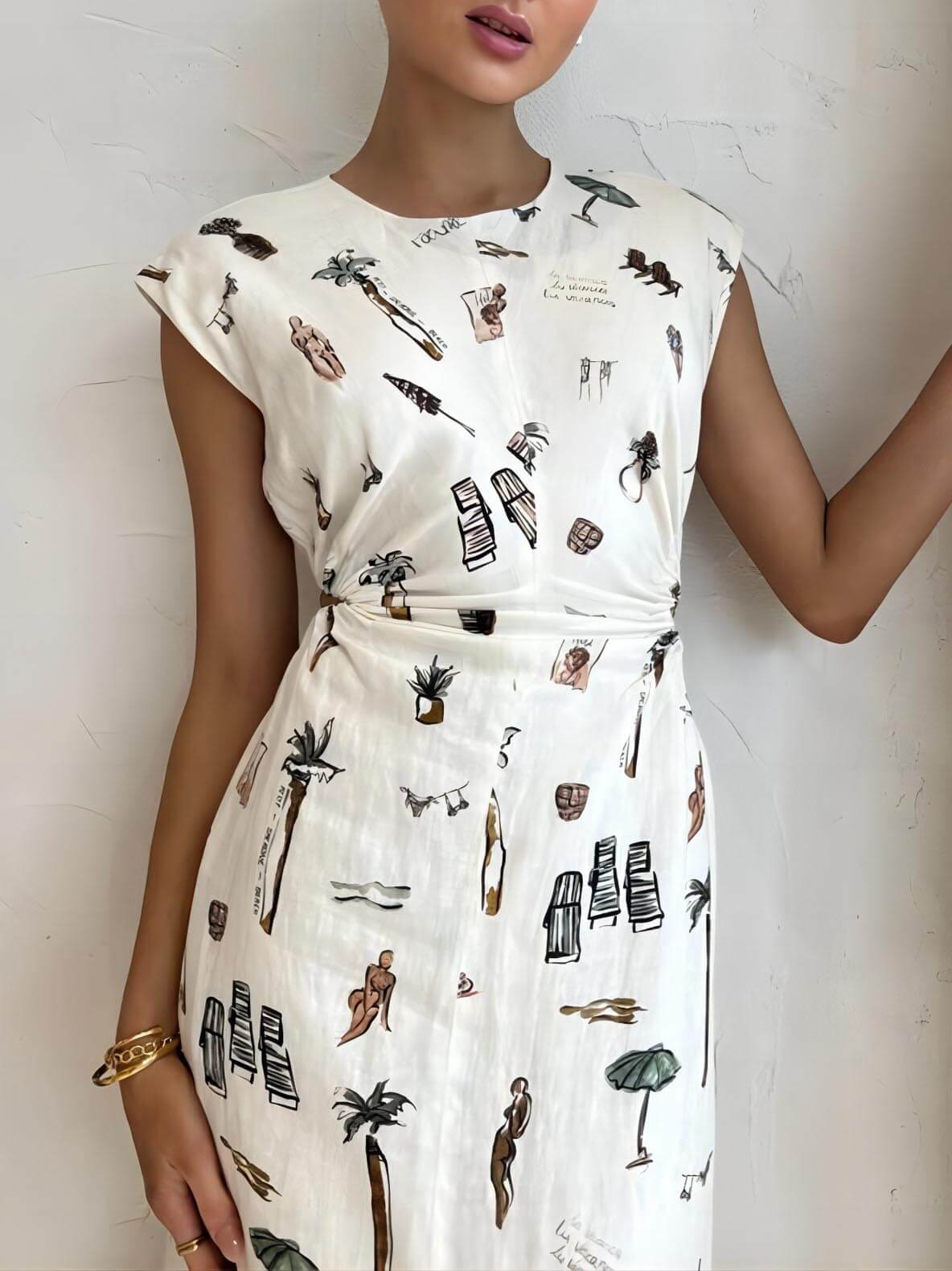 Marigold - Printed Cutout Crew Neck Maxi Dress
