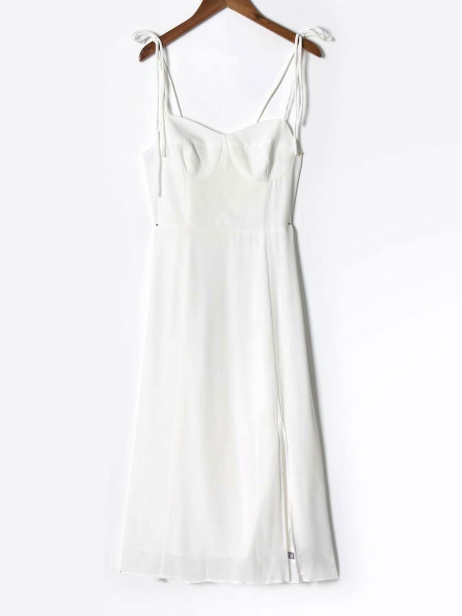 Summer Midi Dress Green Straps Neck Split Front Beach Dress