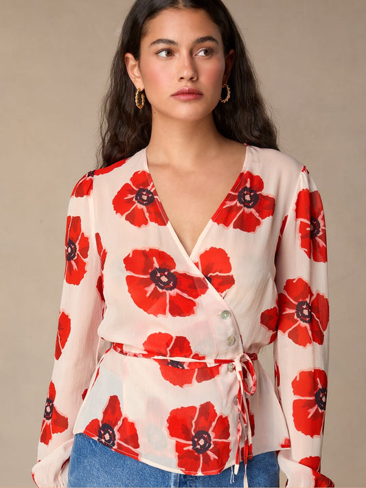 Aurora Floral Wrap Blouse | Chiffon V-Neck
