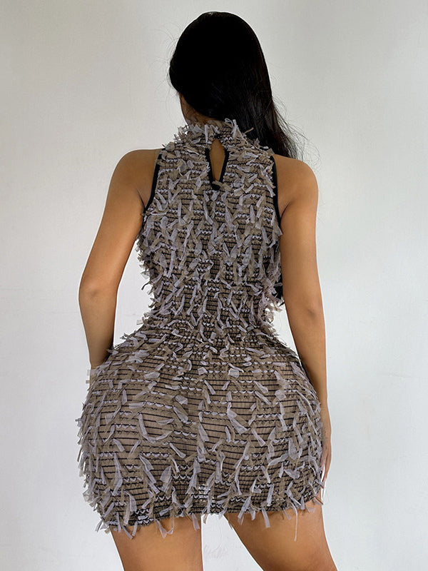 Bodycon Dress Applique Halter Sleeveless Cutout Casual Day Mini Dresses