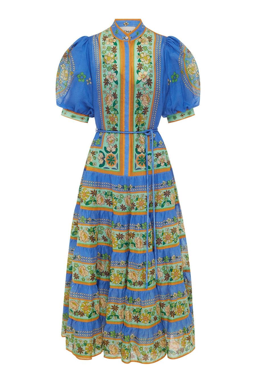 Floral Splicing Single Breasted Midi Dress