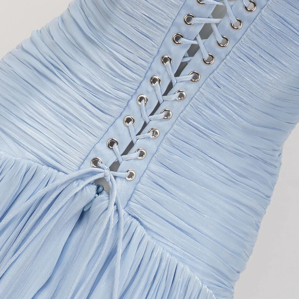 Elegant V-neck Pleated Slit Maxi Dress