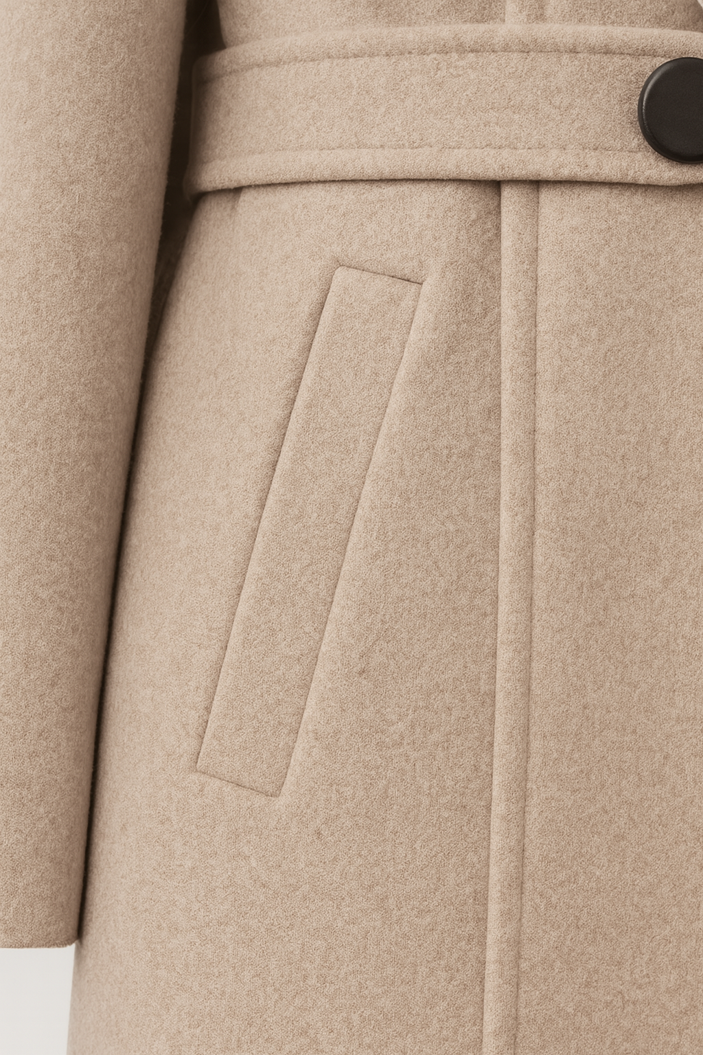 Belted Wool-Effect Longline Coat | Notched Lapel, Buttoned Waist Tab