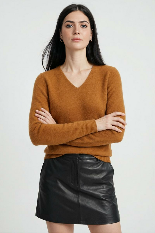 Cashmere V-Neck Sweater | Long Sleeve Knit, Slim Fit, Seamless Finish