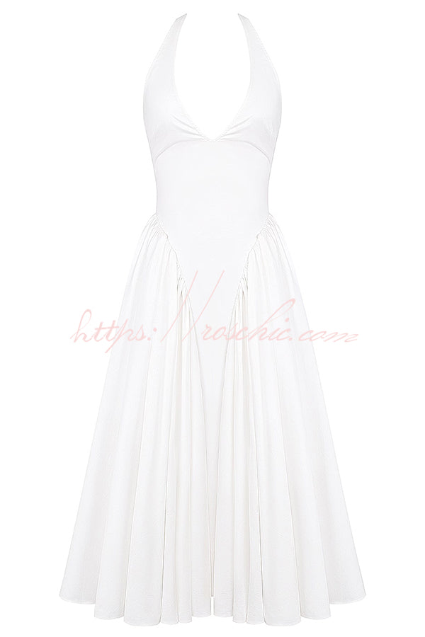 Romantic Picnic Halter Neck Open Back High Waist Midi Dress