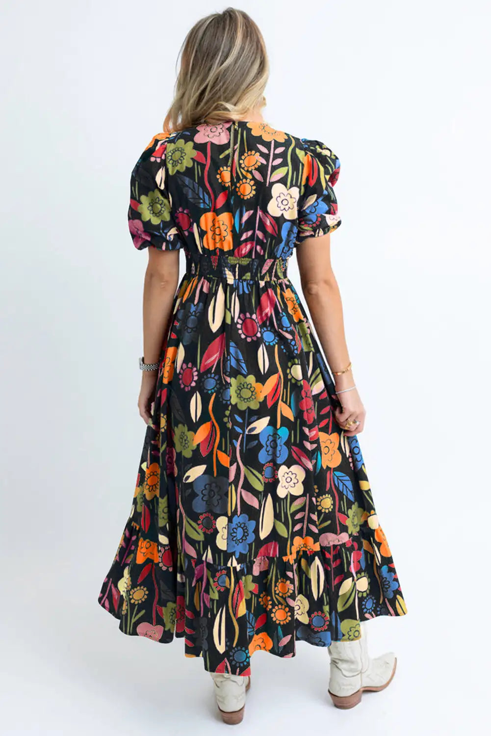 charming black retro floral maxi dress