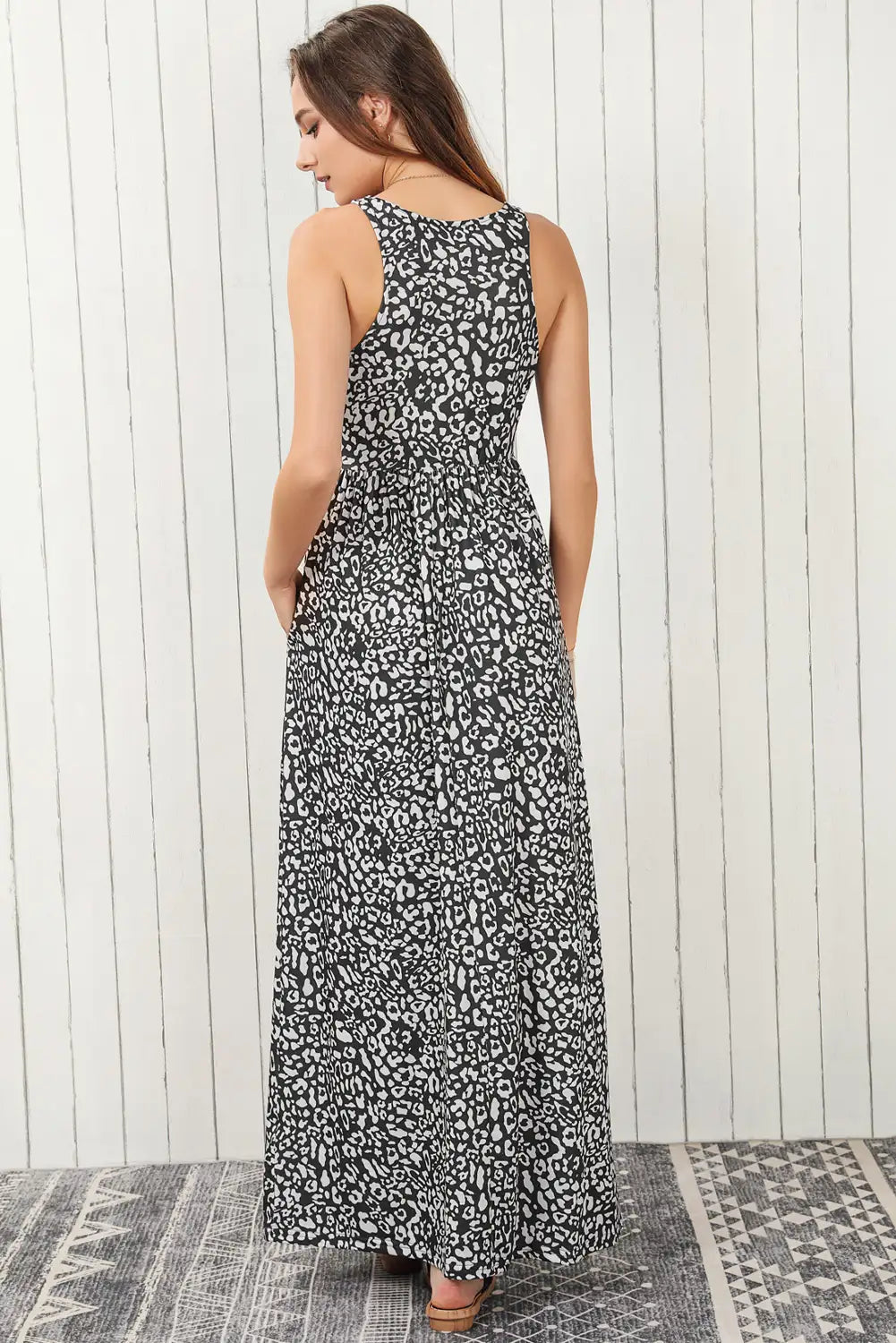 gray leopard print maxi dress