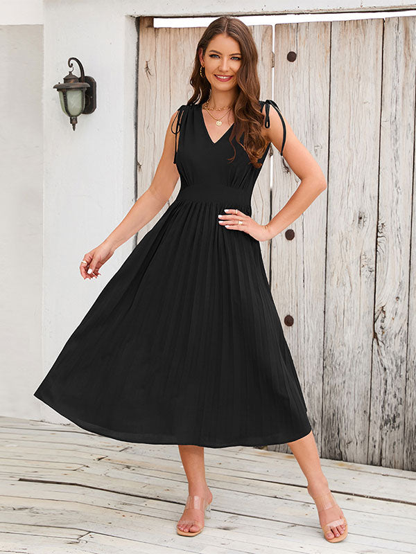 V-Neck Sleeveless Midi Dress
