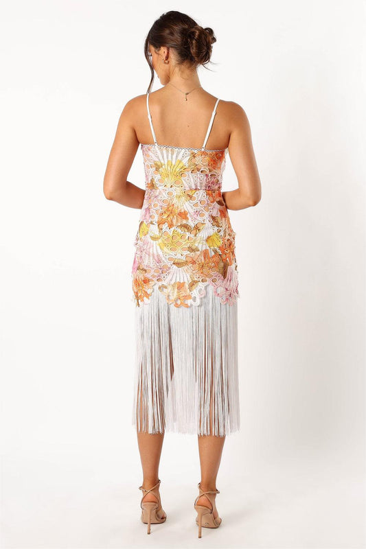 Floral Lace Tassel Sleeveless Midi Dress