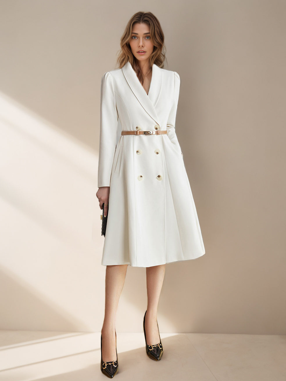 Blazer Dresses Turndown Collar Clothes Sash Long Sleeves Women's Clothing Midi Dress