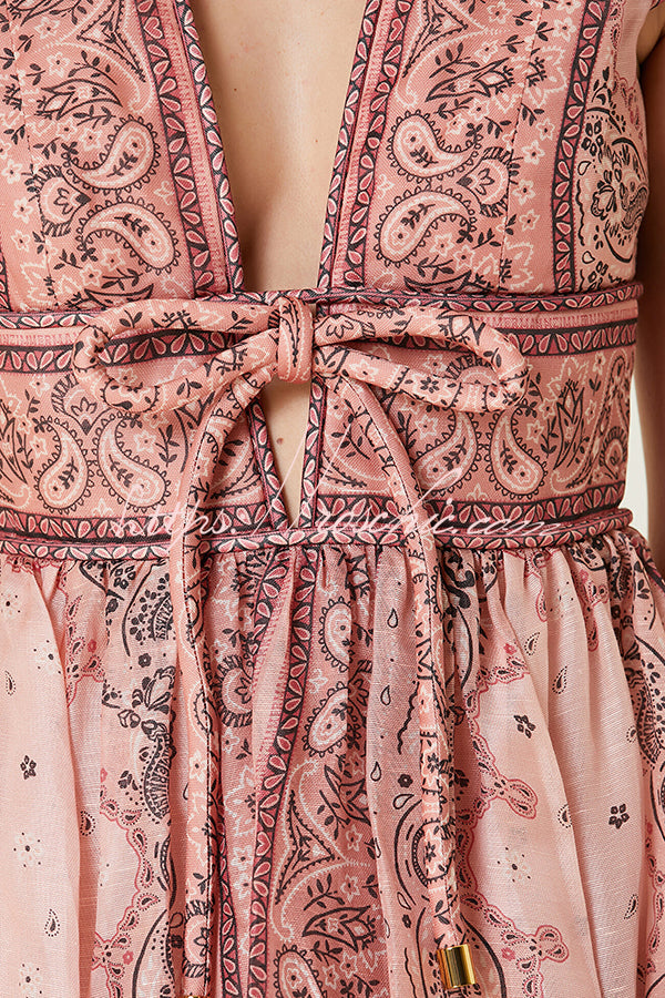 Unique Printed V-neck Short-sleeved Sexy Strappy Mini Dress