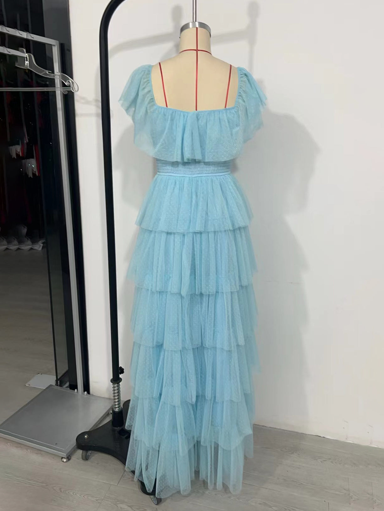 Layered Dress Cap Sleeves Sqaure Neck Elegant A-Line Prom Maxi Dresses