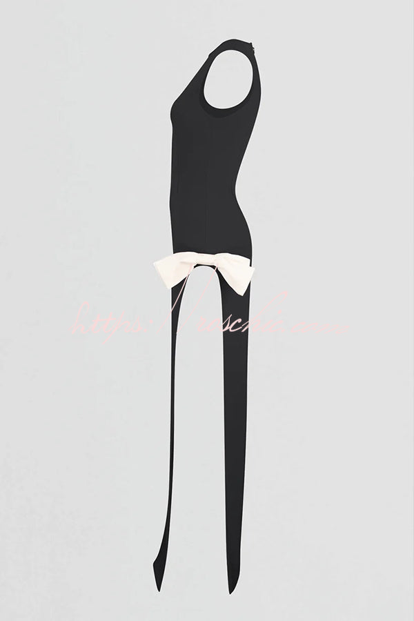 Sexy Sleeveless Round Neck Bow Detail Slim Fit Slit Maxi Dress