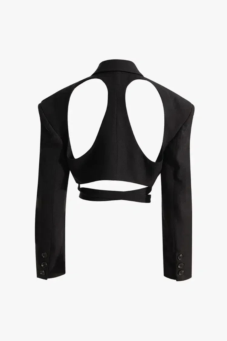 | Strong-shoulder cutout blazer