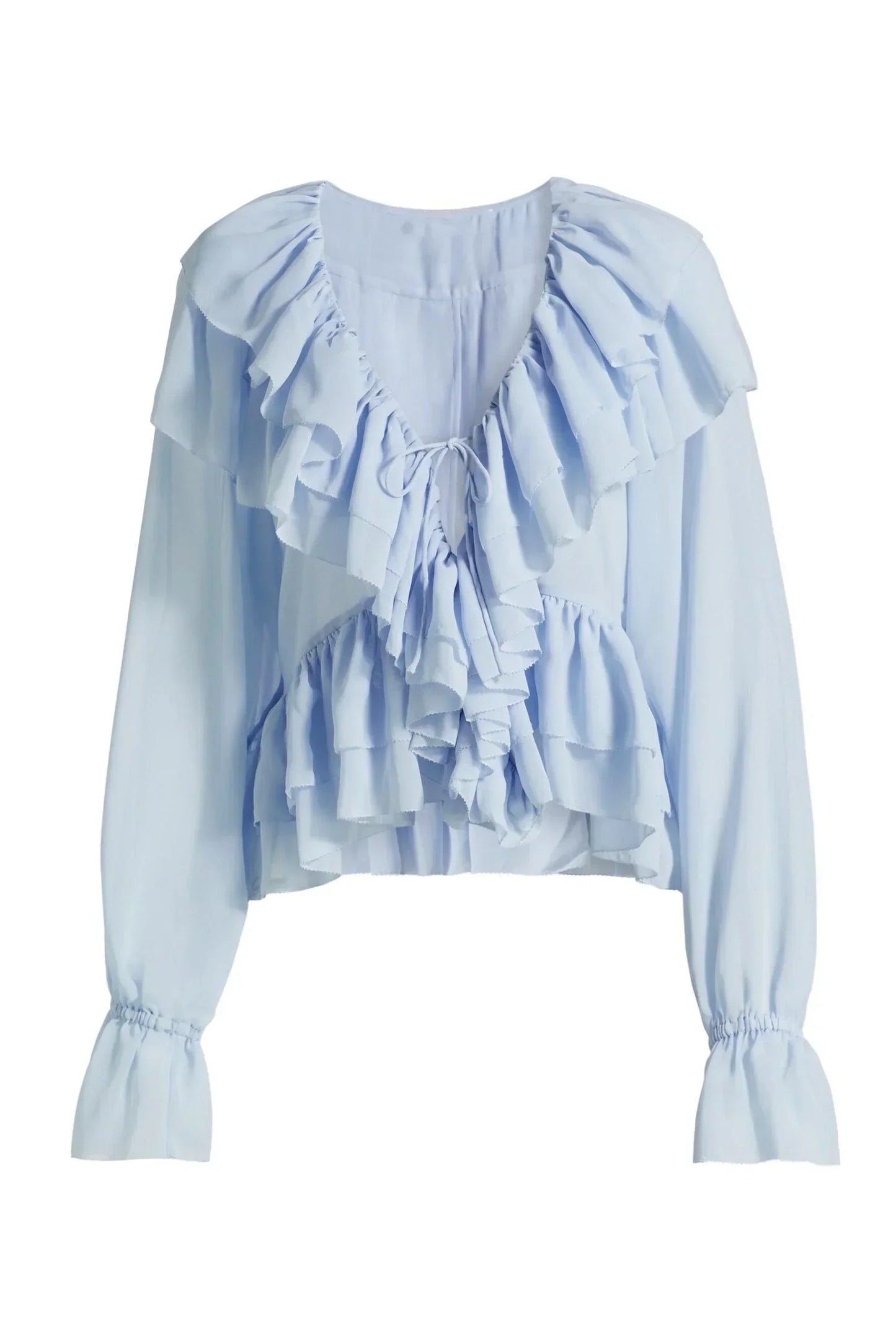 | Sheer chiffon blouse with cascading ruffles
