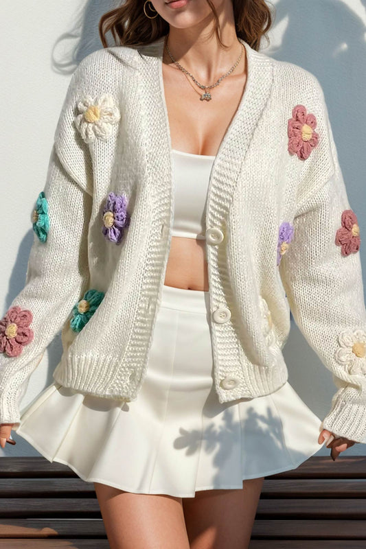 Floral Crochet Button-deon Cardigan