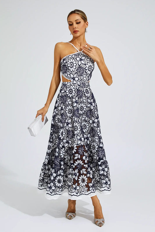 | Floral lace halter midi dress