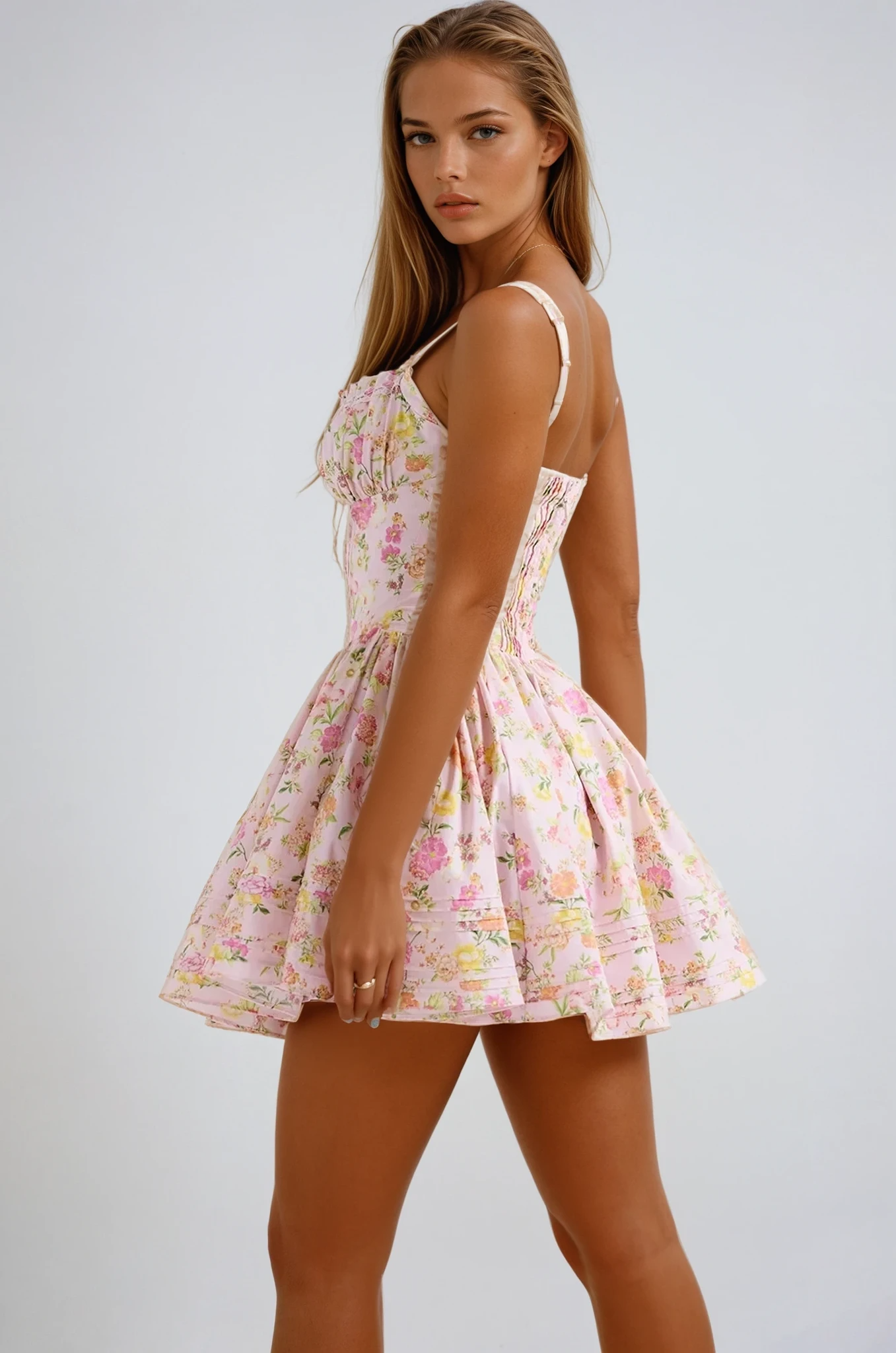 | Ruched Bodice Floral Mini Dress