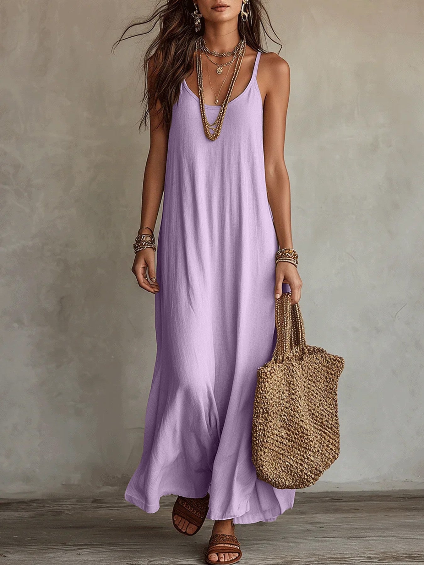 Solid Color Midi Dress