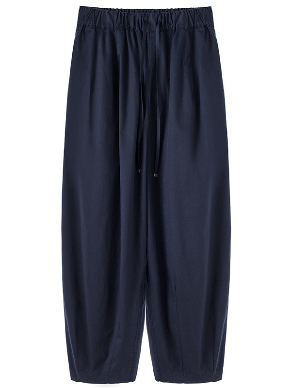 100% Cotton Wide-leg Cropped Trousers With Pockets And No Stretch
