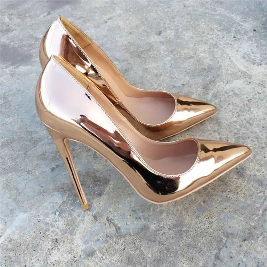 Gold Pointed Toe Stiletto High Heels for Sexy Women