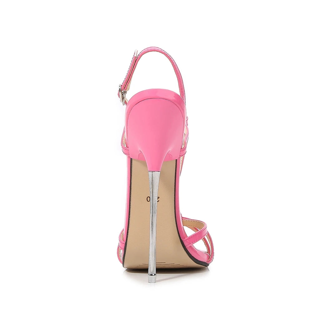 Metal Heel Strappy Stiletto Sandals for Women, 16cm High, Summer Style