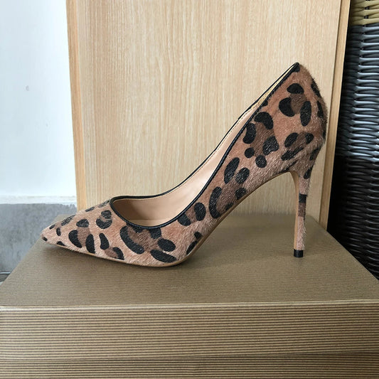 Leopard Haircalf Pointy Toe High Heel Party Shoes for Women
