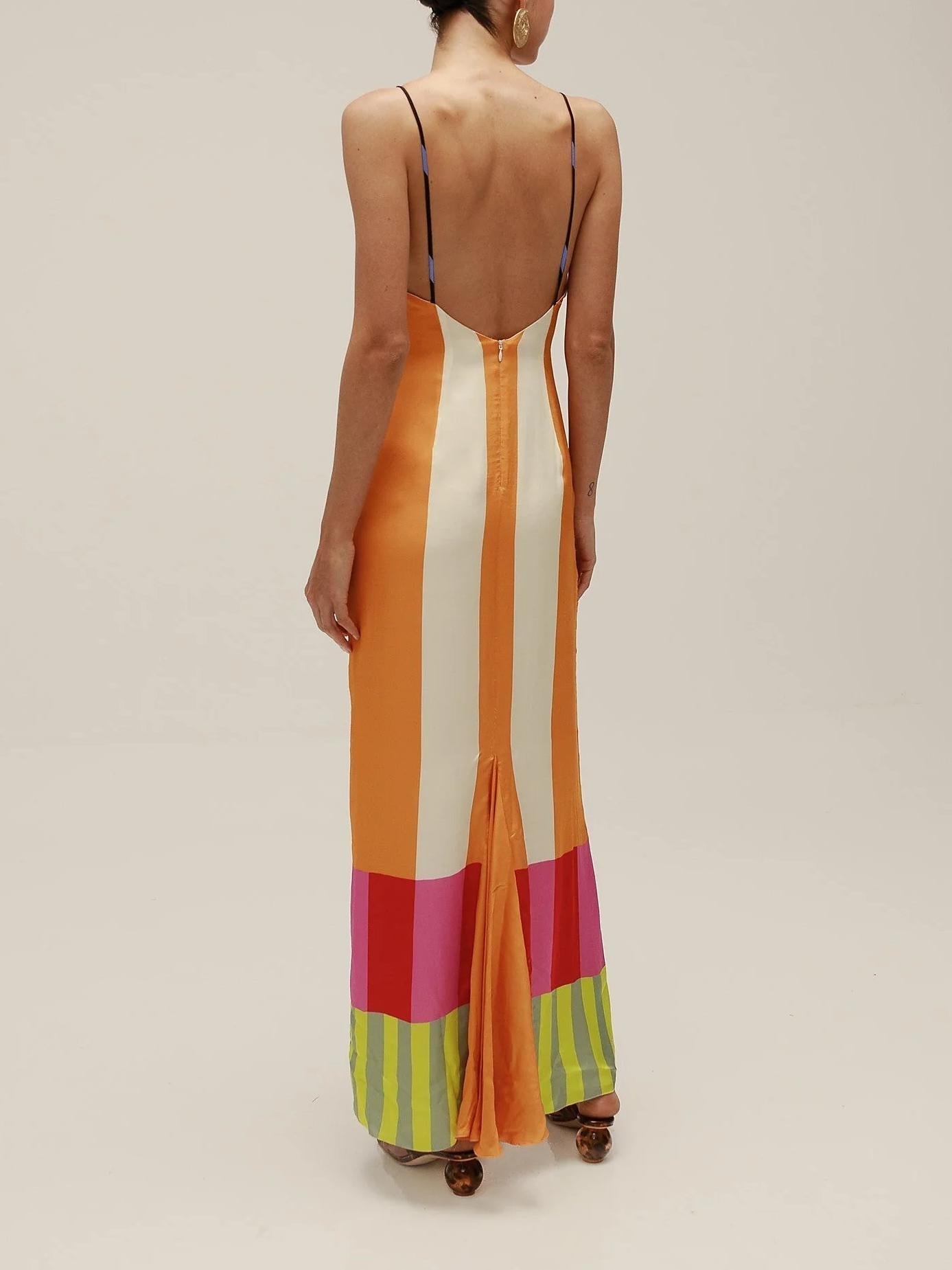 Square Neck Spaghetti Strap Color Block Panel Stripe Midi Dress