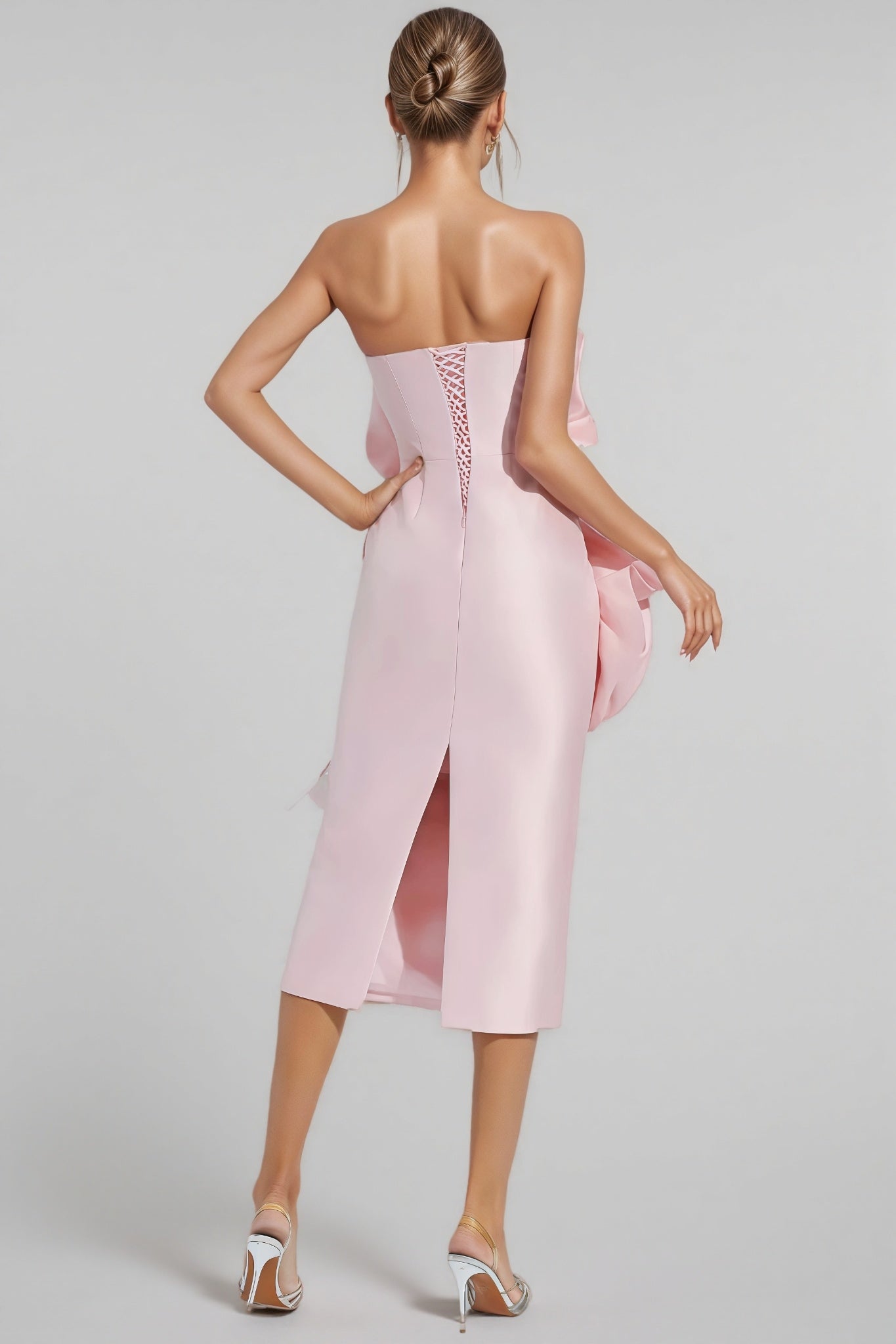 Molia Pink Floral Strapless Midi Dress