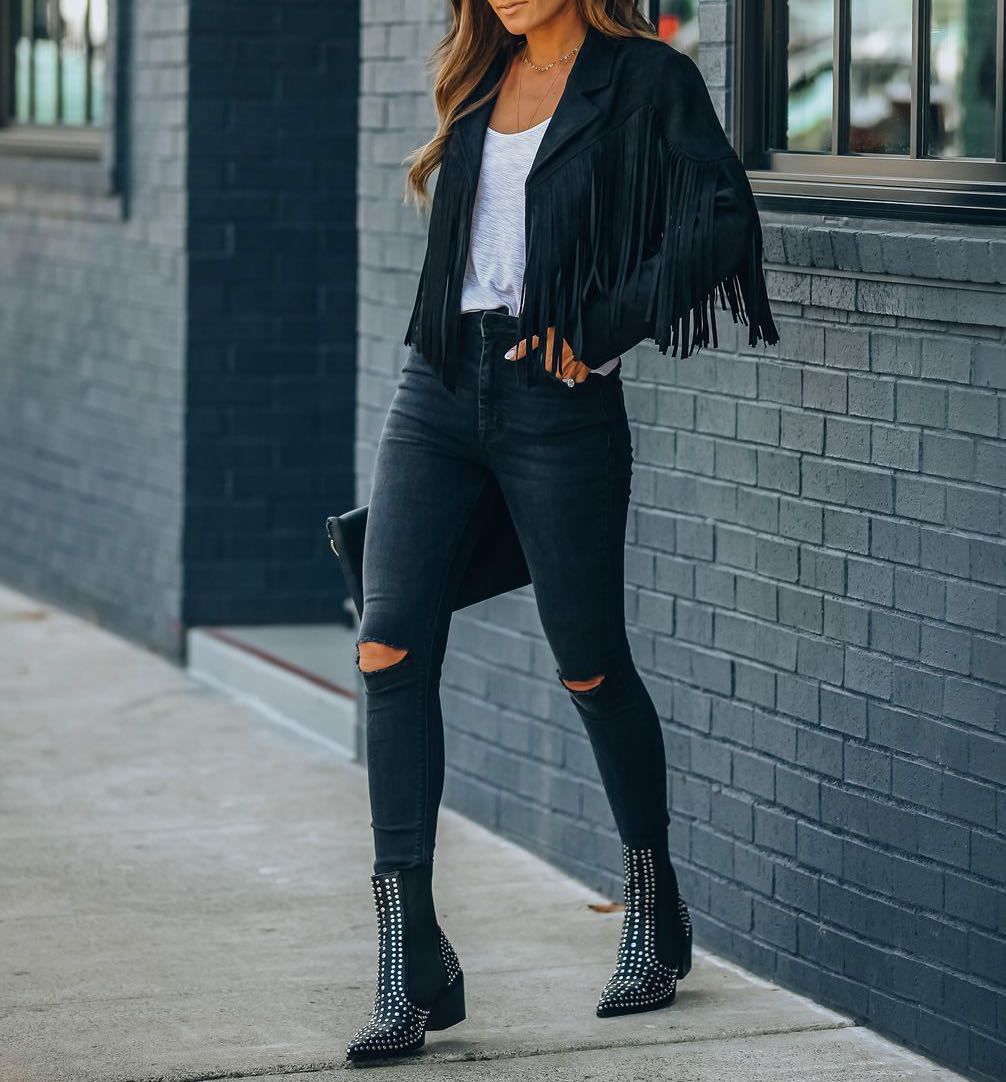 | Women’s Fringed Suede Moto Jacket