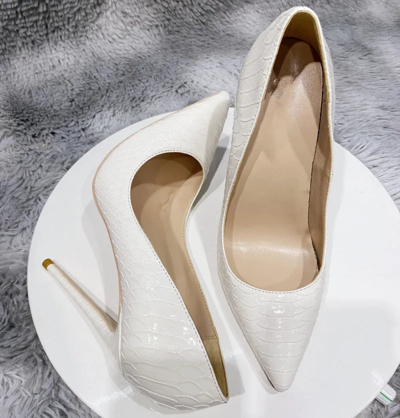 Crocodile Effect Embossed Pattern Pointy Toe High Heel Shoes for Women