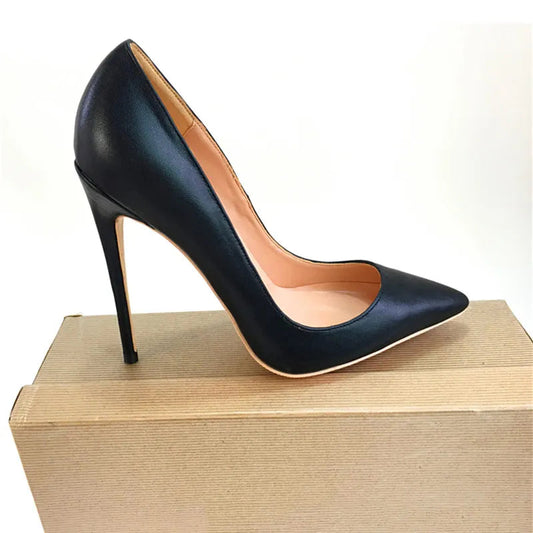 Black Matte Women Pointed Toe Slip On High Heels