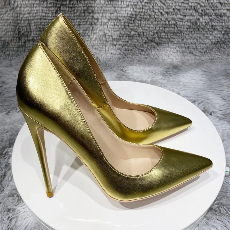 Gold Matte Women PointyToe High Heel Wedding Party Shoes
