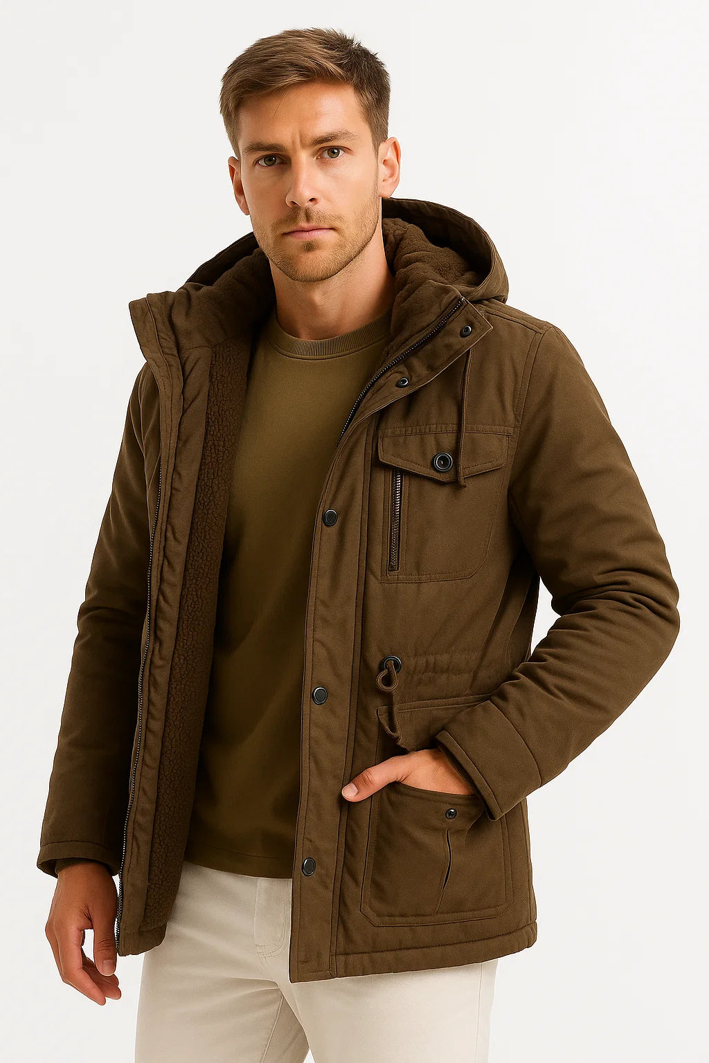 Men's Fleece-Lined Parka | Windproof Hooded Jacket