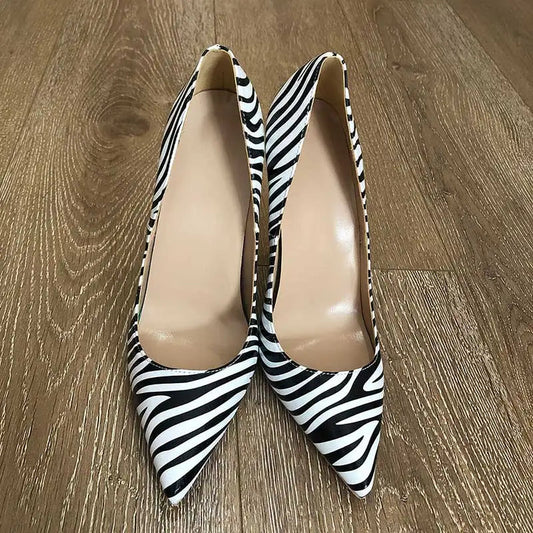 Matte Zebra Printed Women Pointed Toe Extremely High Heels