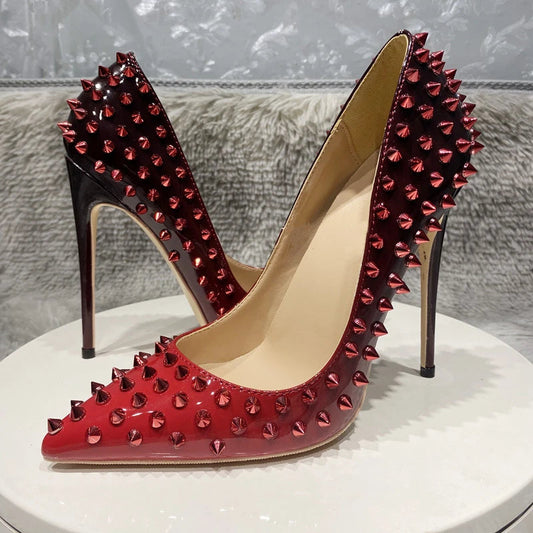 Black Red Women Sexy Spikes Pointy Toe High Heel Party Shoes