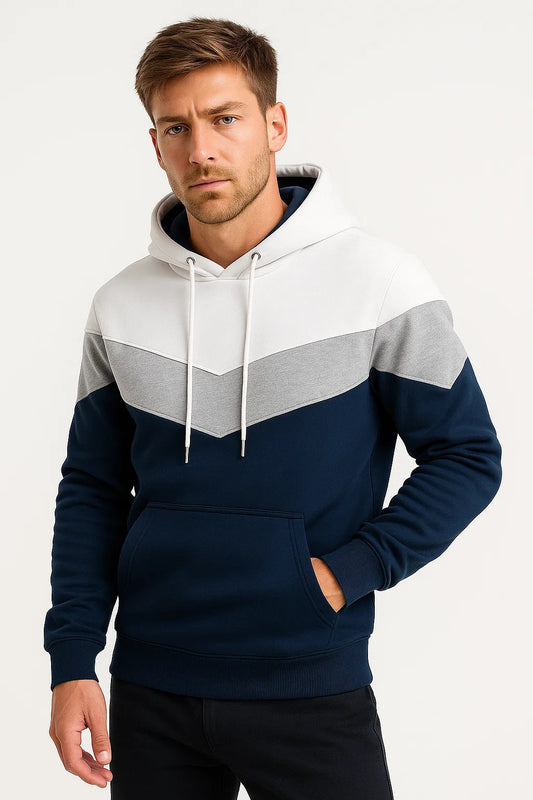 Men's Tricolour Hoodie | Casual Relaxed Fit with Chevron Design