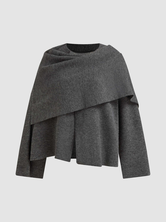 Knit Asymmetrical Neck Split Cardigan