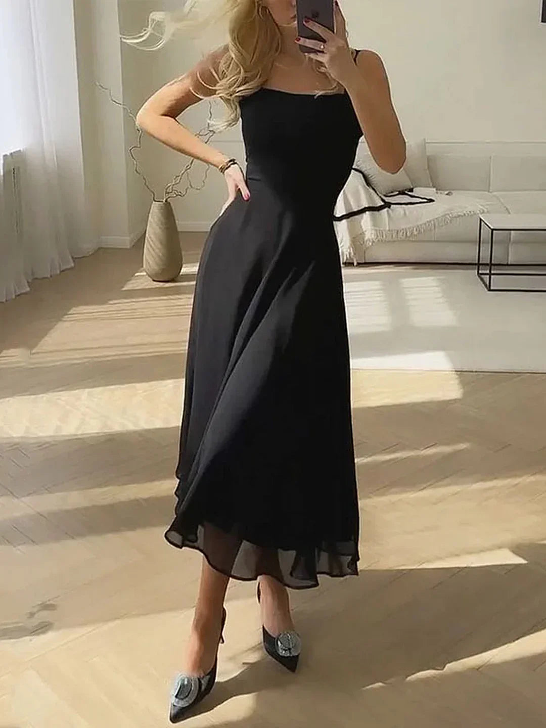 Solid Elegant Style Cami Long Dress