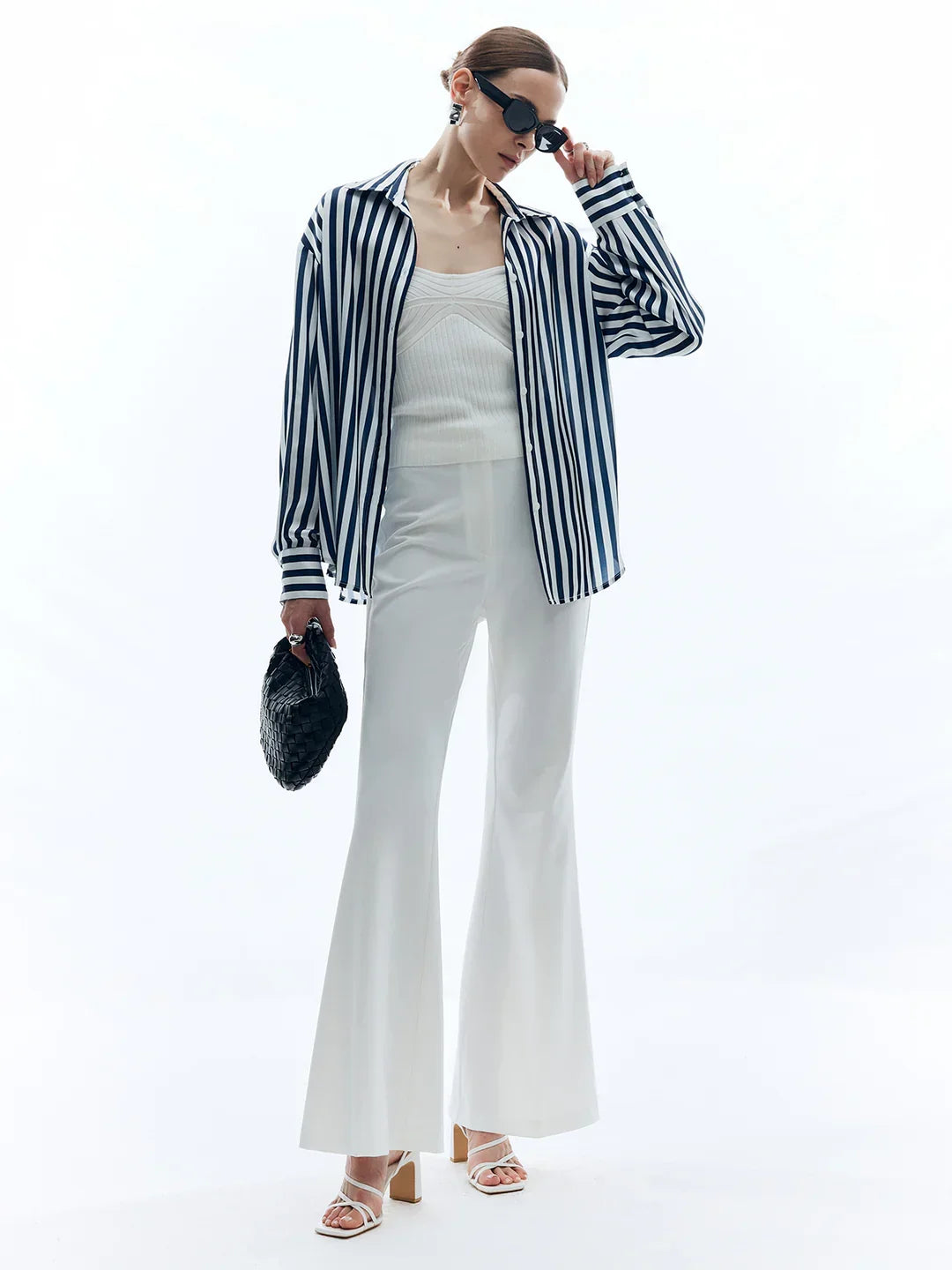 Elegant Style Shift Stripe Turndown Collar Shirt