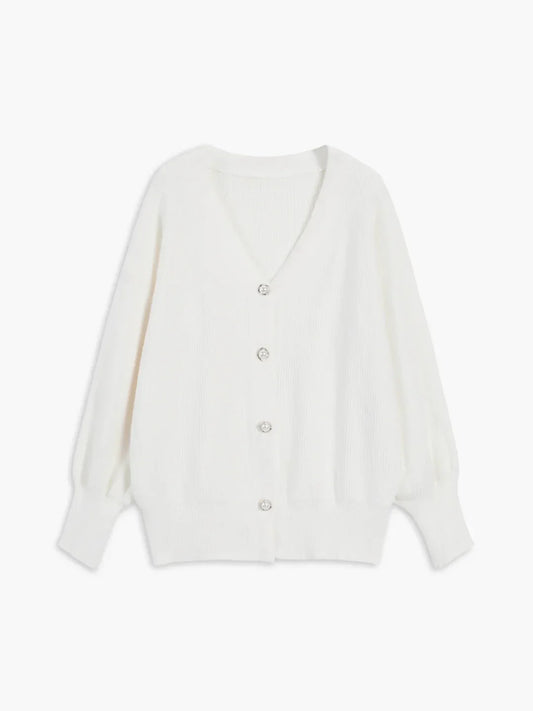 Solid Color Long-sleeved Pearl Oversized Cardigan