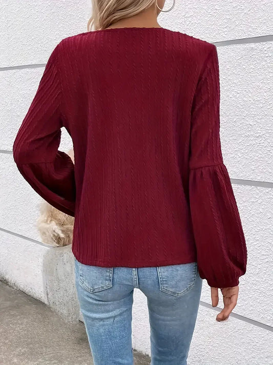 Burgundy Round Neck Casual Blouse