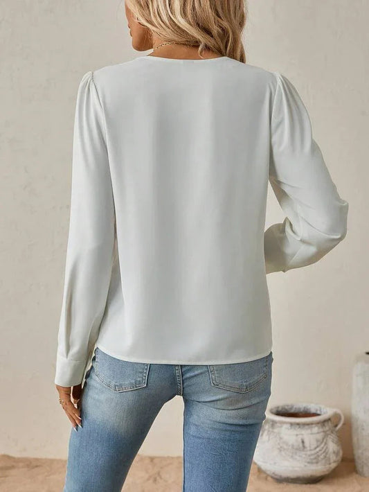 Always Chic V-Neck Long Sleeve Solid Blouse