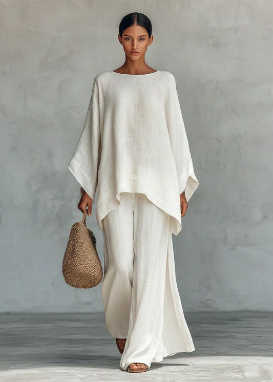 Aria Linen Two-Piece Set – Oversized Top & Wide Leg Pants